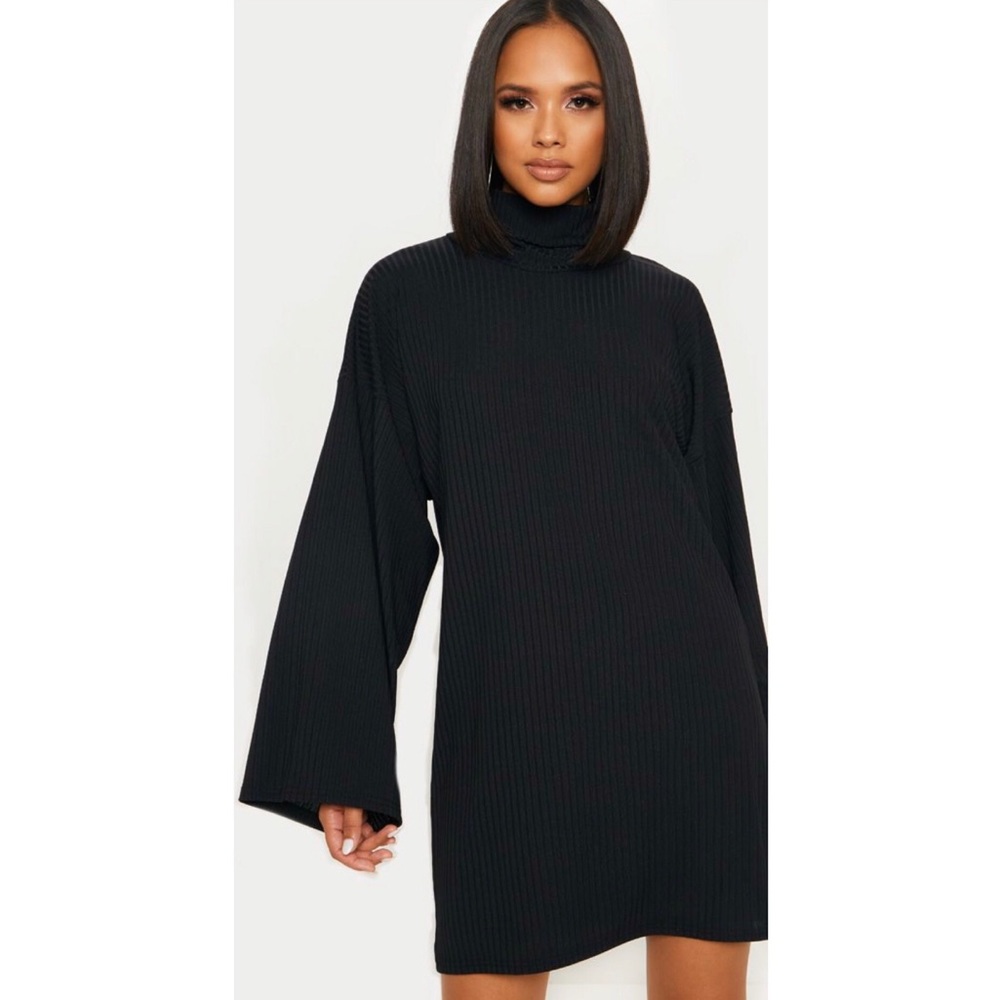 NWT: Black Wide Rib High Neck Sweater Dress